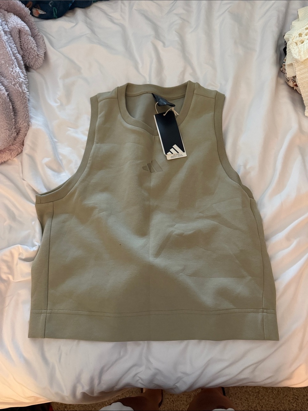 adidas Olive Green Sleeveless Crop Tank Top